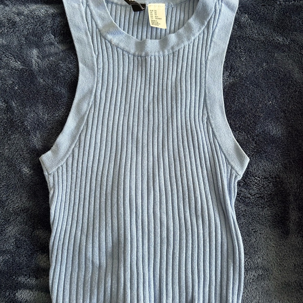 H&M Blue Ribbed Sleeveless Tank Top